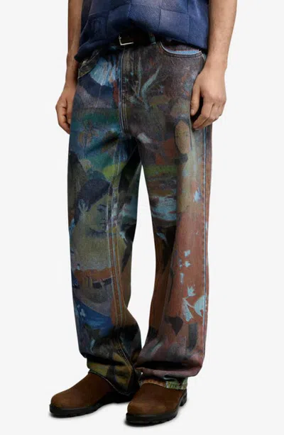 Desigual Graphic Straight Leg Jeans In Blue