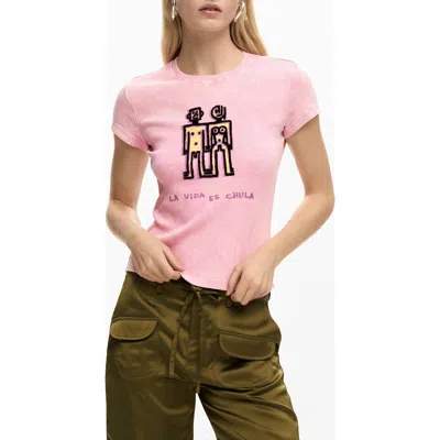 Desigual Graphic T-shirt In Pink