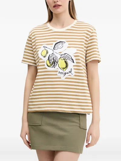 Desigual Graphic-detail Striped Cotton T-shirt In Multi