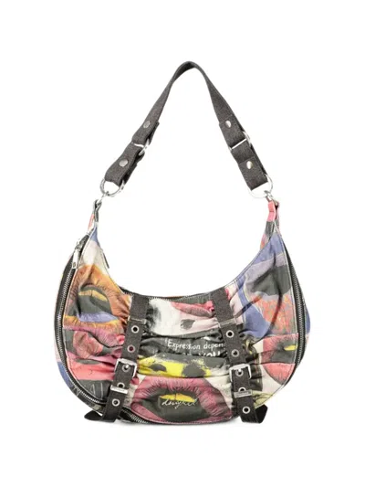 Desigual Graphic-print Buckled Shoulder Bag In Gray