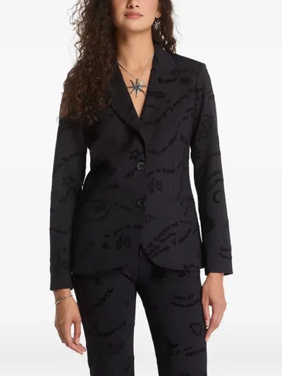 Desigual Graphic-print Button-up Blazer In White