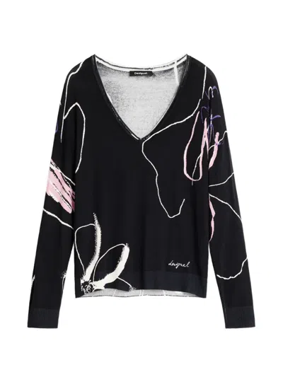 Desigual Graphic-print Sweater In Black