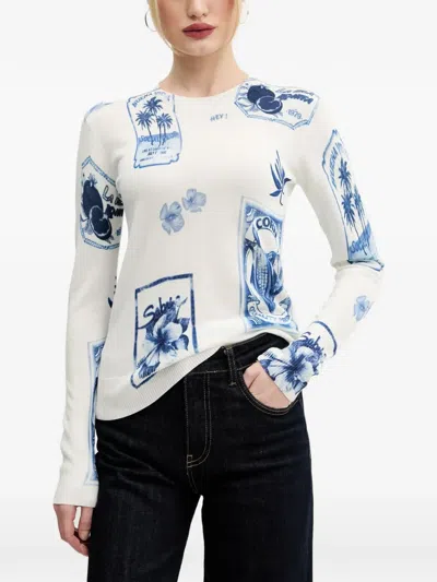 Desigual Graphic-print Sweater In White