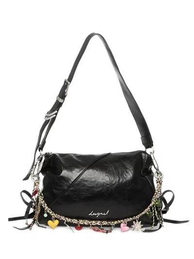 Desigual Gravity Charm-embellished Lace-up Shoulder Bag In Purple