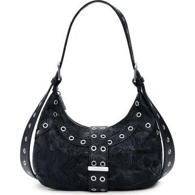 Desigual Grommet Faux Leather Shoulder Bag In Black