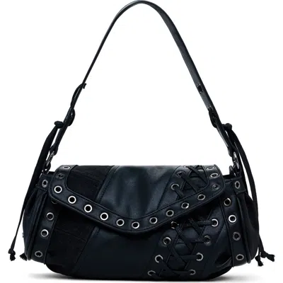 Desigual Grommet Trim Faux Leather Shoulder Bag In Black