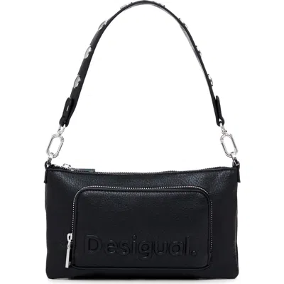 Desigual Half Logo Faux Leather Shoulder Bag In Black