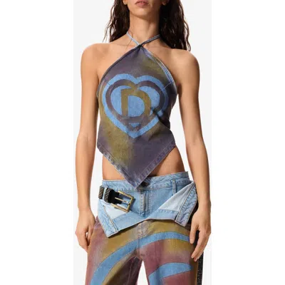 Desigual Kids'  Halter Cotton Blend Denim Top In Blue