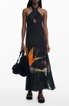 Desigual Halter Maxi Cover-up Dress In Black