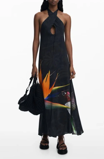 Desigual Halter Maxi Cover-up Dress In Black
