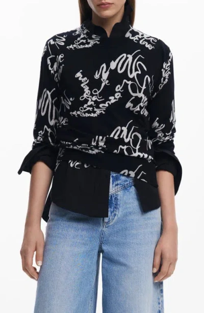 Desigual Handwritten Cotton Blend Sweater In Black