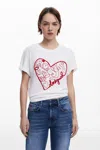 Desigual Heart Lace-up T-shirt In White