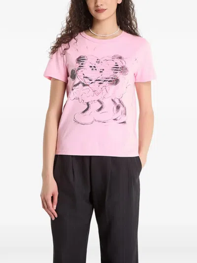 Desigual Heart-print Short-sleeve T-shirt In Pink