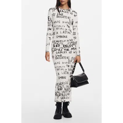 Desigual Hesian Long Sleeve Jersey Maxi Dress In White