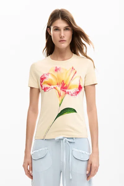 Desigual Hibiscus T-shirt In Neutral