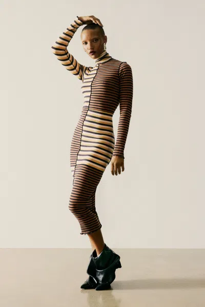 Desigual High Neck Knit Dress In Brown