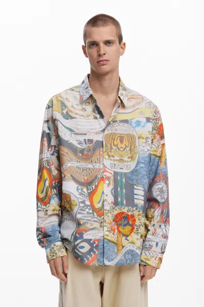 Desigual Hindi Print Shirt In Material Finishes