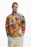 Desigual Hindi Print Sweater In Material Finishes