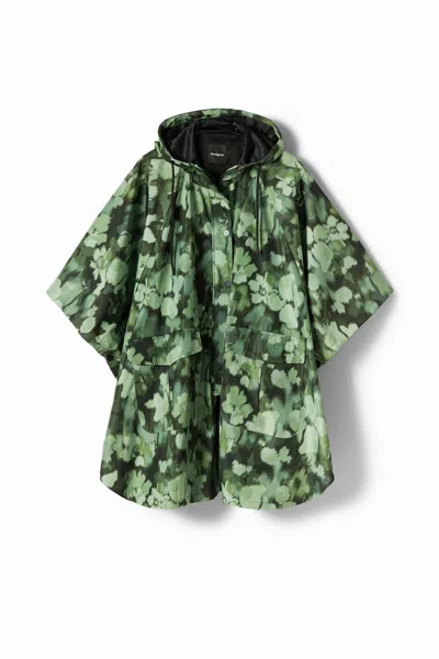 Desigual Hooded Camo Raincoat In Green