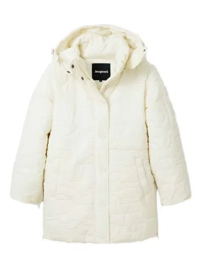 Desigual Hooded Puffer Jacket In White