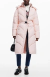 Desigual Hooded Quilted Puffer Longline Coat In Pink