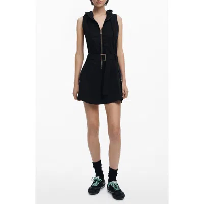 Desigual Hooded Sleeveless Minidress In Black