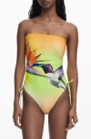 Desigual Hummingbird One-piece Swimsuit In Yellow Multi
