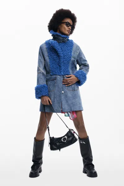 Desigual Hybrid Denim Coat In Blue