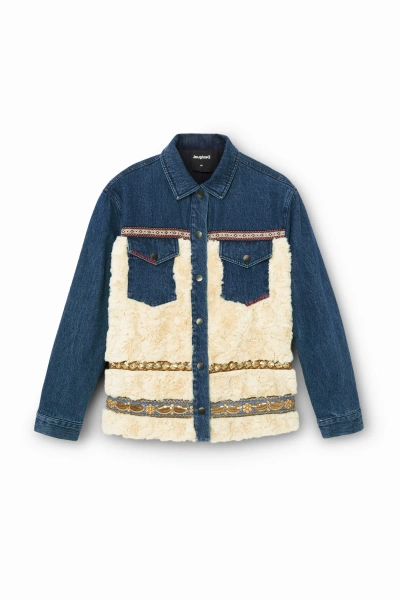 Desigual Hybrid Denim Jacket Fleece In Blue