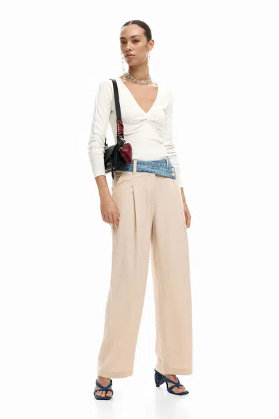 Desigual Hybrid Long Trousers In Brown