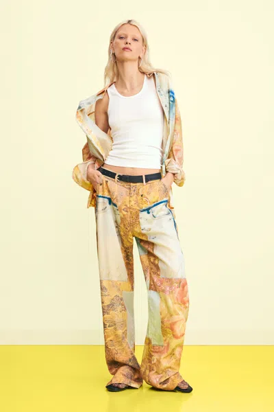 Desigual Hybrid Printed Trousers In Yellow