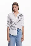 Desigual Ink Letter Button-up Shirt In White