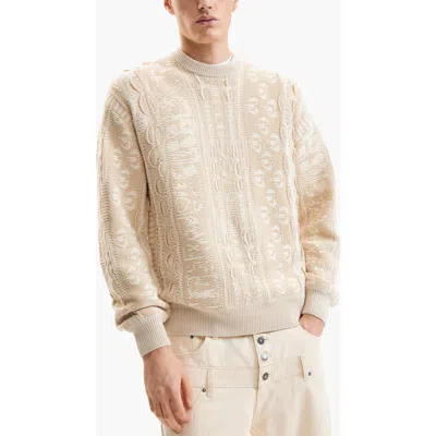 Desigual Intarsia Cotton Sweatshirt In Off White