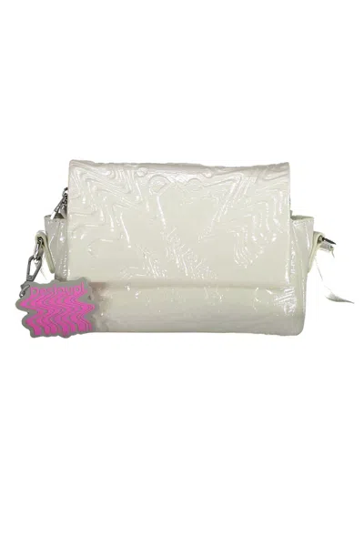 Desigual Iridescent Adjustable Shoulder Bag In White
