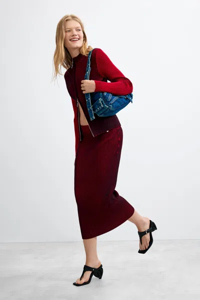 Desigual Iridescent Knit Midi Skirt In Red