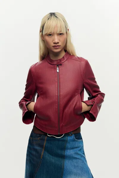 Desigual Jacket Combined Leather Effect In Red