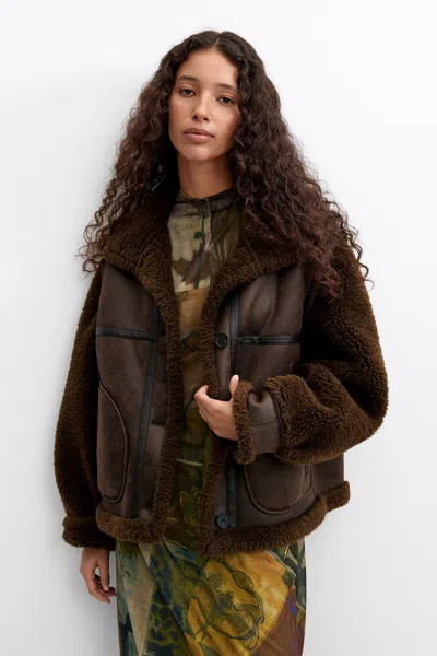 Desigual Jacket Leather Effect In Brown