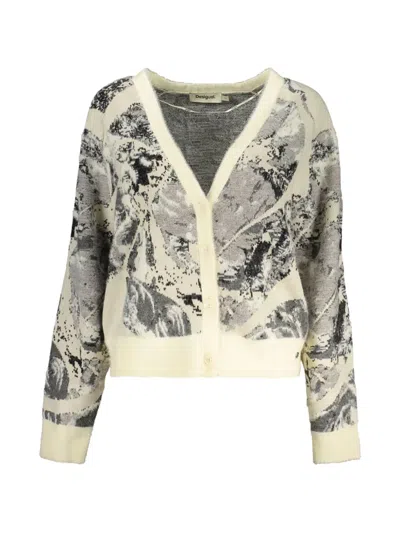 Desigual Jacquard Abstract-pattern V-neck Cardigan In Neutral