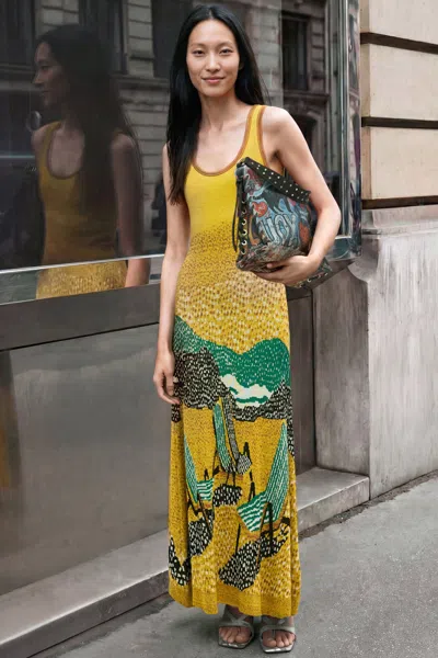 Desigual Jacquard Strap Dress In Yellow