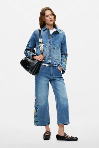 Desigual Jeans Flower Trousers In Blue