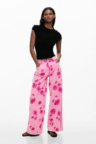 Desigual Jeans Trousers Flowers In Pink