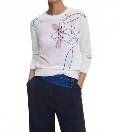 Desigual Jers Arty Thin Gauge Sweater In White
