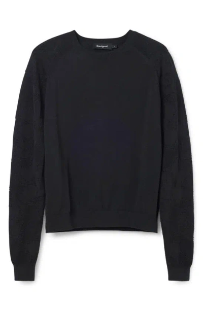 Desigual Jers Nicole Floral Sleeve Sweatshirt In Black