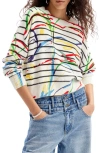 Desigual Chic Contrast Detail Crew Neck Sweater In White