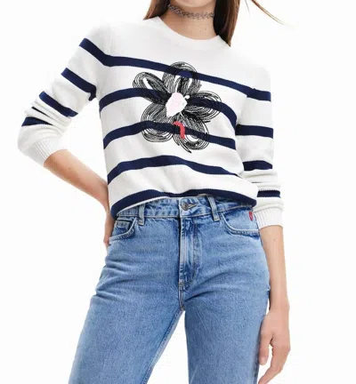 Desigual Jersy Zaida Sweater In White/navy In Multi