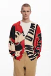 Desigual Mickey Mouse Ribbed Cardigan In Red