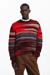 Desigual Striped-pattern Crew-neck Sweater In Red