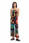Desigual Jungle Design Halter Neck Jumpsuit In Black