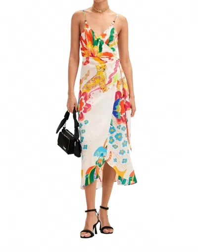 Desigual Jungle Design Wrap Midi Dress In Multicolor