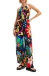 Desigual Jungle Design Halter Neck Jumpsuit In Black